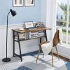 39-inch Home Office Laptop Computer Desk Table Black Metal Wood Top with Shelf