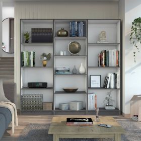 Lainor 3 Piece Home Bookcase set, 74" Wide with 13 Shelves , Living Room Set Set Matt Gray - White