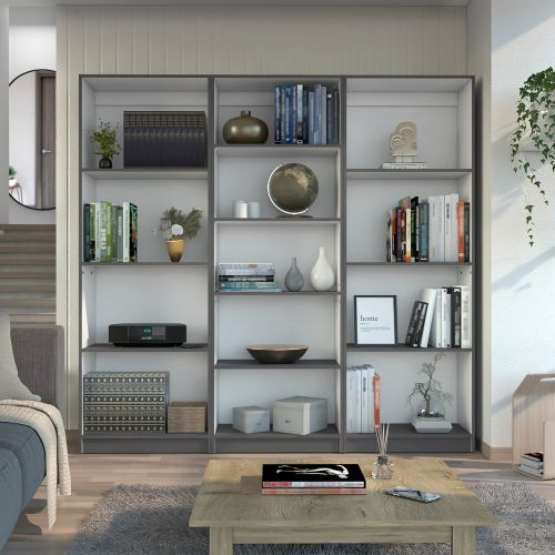 Lainor 3 Piece Home Bookcase set, 74" Wide with 13 Shelves , Living Room Set Set Matt Gray - White