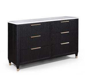 1pc Contemporary 6-Drawer Black White Top Dresser Metal Knobs Modern Design Wooden Bedroom Furniture