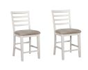 White Color Solid wood Set of 2pcs Counter Height Chairs Dining Room Furniture Ladder Back Light Taupe Padded Fabric Seat Cushions Chairs
