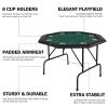 48" Octagon Folding Poker Table 8 Player Casino Texas Poker Mat, Stainless Steel Cup Holder