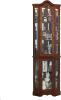 Corner Curio Cabinet with Lights, Adjustable Tempered Glass Shelves, Mirrored Back, Display Cabinet,Walnut(E26 light bulb not included)