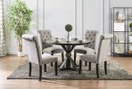 Classic Antique Black / Light Gray Set of 2 Side Chairs Button Tufted Linen Like Fabric Solid wood Chair Upholstered Scroll Back Kitchen Rustic Dining