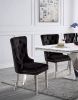 Contemporary Black Color Flannelette 2pcs Side Chairs Button-Tufted Upholstered Dining Chairs Wingback Design Furniture Set