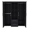 Bariloche Wardrobe, Multi-Section Storage with Hanging Rods, Shelves, and 2 Drawers Black