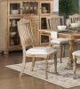 Traditional Farmhouse Style Chairs Set of 2, Wheat Finish Textured Fabric Upholstered Vertical Slat-Back Side Chair.