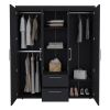 Bariloche Wardrobe, Multi-Section Storage with Hanging Rods, Shelves, and 2 Drawers Black