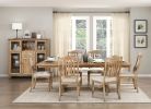 Traditional Farmhouse Style Chairs Set of 2, Wheat Finish Textured Fabric Upholstered Vertical Slat-Back Side Chair.