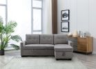 77 Inch Reversible Sectional Storage Sleeper Sofa Bed , L-Shape 2 Seat Sectional Chaise With Storage , Skin-Feeling Velvet Fabric