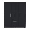 Bariloche Wardrobe, Multi-Section Storage with Hanging Rods, Shelves, and 2 Drawers Black