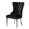 Contemporary Black Color Flannelette 2pcs Side Chairs Button-Tufted Upholstered Dining Chairs Wingback Design Furniture Set