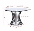 5pc Dining Set Contemporary Modern Style White Faux Marble Round Table Cage Like Base Light Gray Fabric Upholstery Dining Wooden Furniture Black Finis