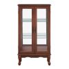 Curio Cabinet Lighted Curio Diapaly Cabinet with Adjustable Shelves and Mirrored Back Panel, Tempered Glass Doors (Walnut, 3 Tier)