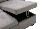 77 Inch Reversible Sectional Storage Sleeper Sofa Bed , L-Shape 2 Seat Sectional Chaise With Storage , Skin-Feeling Velvet Fabric