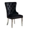 Contemporary Black Color Flannelette 2pcs Side Chairs Button-Tufted Upholstered Dining Chairs Wingback Design Furniture Set