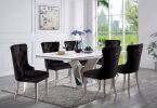Contemporary Black Color Flannelette 2pcs Side Chairs Button-Tufted Upholstered Dining Chairs Wingback Design Furniture Set