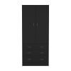 Taly Armoire with Double Doors, 3 Drawers, and Hanging Rod Black