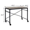 Rustic Oak and Black Writing Desk with Wheels