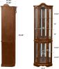 Corner Curio Cabinet with Lights, Adjustable Tempered Glass Shelves, Mirrored Back, Display Cabinet,Walnut(E26 light bulb not included)