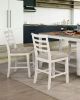 White Color Solid wood Set of 2pcs Counter Height Chairs Dining Room Furniture Ladder Back Light Taupe Padded Fabric Seat Cushions Chairs