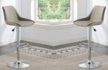 Dining Kitchen Adjustable Bar stool Chair Light Grey Wax Polyurethane Leather Chrome Base Modern Set of 2 Chairs / Bar Stool
