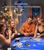 Upgraded 84" Folding Poker Table 10 Player Card Table with 10 Cup Holder for Texas Casino, Blue