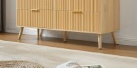 Bedroom Dresser, 6 Double Dressers with Wavy Drawers, Wooden Chest of Drawers for Children's Room, Living Room, Entrance and Hallway, Natural