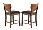 Set of 2pc Counter Height Chairs Dining Room Walnut Finish Solid wood Dark Chocolate Fabric Upholstered Modern Chair