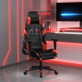 Massage Gaming Chair with Footrest Black&Red Faux Leather (Color: Red)