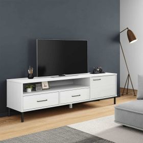 TV Stand with Metal Legs White Solid Wood Pine OSLO (Color: White)