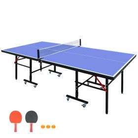 8ft Mid-Size Table Tennis Table Foldable & Portable Ping Pong Table Set for Indoor Games with Net, 2 Table Tennis Paddles and 3 Balls (Color: as picture)