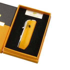 3 Torch Cigar Lighter Metal Windproof Jet Flame Cigarette Lighters With Cigar Punch Smoking Tool For Cigar (Color: Khaki)
