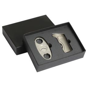 Portable Two In One Cigar Lighter with Drill Practical Cigar Accessories Set Tobacco Torch Lighter Sharp Cutter with Gift Box (Color: Lighter cutter set)