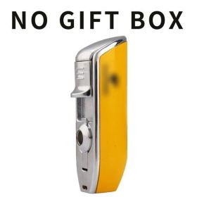 Metal Windproof Mini Pocket Cigar Lighter 3 Jet Blue Flame Torch Cigarette Lighters With Cigar Punch Gift Box (Color: Yellow No Box)