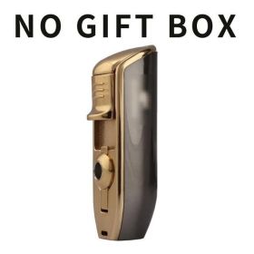 Metal Windproof Mini Pocket Cigar Lighter 3 Jet Blue Flame Torch Cigarette Lighters With Cigar Punch Gift Box (Color: Gun No Box)