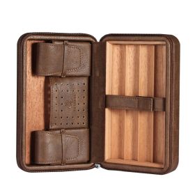 Galiner Leather Cedar Wood Cigar Case Home Traveling Smoking Use Ciagr Storage Box Tobacco Humidor with Well Packaging Box (Color: Khaki)
