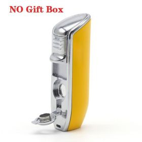 Luxury Lighter Butane Cigar Lighter Windproof Metal 3 Jet Lighters Smoking Igniter Cigar Punch Cutter (Color: C Logo No gift Box Y)