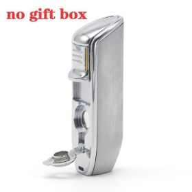 Luxury Lighter Butane Cigar Lighter Windproof Metal 3 Jet Lighters Smoking Igniter Cigar Punch Cutter (Color: C Logo No gift Box S)