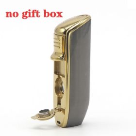 Luxury Lighter Butane Cigar Lighter Windproof Metal 3 Jet Lighters Smoking Igniter Cigar Punch Cutter (Color: C Logo No gift Box G)