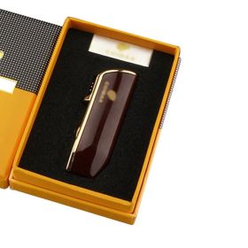 Lighter Metal 3 Jet Butane Gas Torch Smoking Lighter W/ Cigar Punch Stripe Sharp Cigar Lighter (Color: Red With Box)