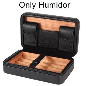 GALINER Travel Humidor Leather Cigar Case W/ Humidity Pack Humidifier Cedar Wood 4 Tube Cigar Humidor Box (Color: only humidor)
