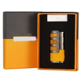 Luxury Cigar Lighter Refillable Butane Gas 3 Torch Jet Flame Windproof Smoking Lighter W/ Cutter Punch (Color: C Logo Y Gift Box)