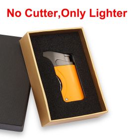 Windproof Butane Lighter Cutter Cigar Accessories Set Metal Gas Torch Lighters Stainless Steel Sharp Cigar Cutter (Color: Pink)
