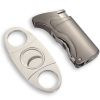 Windproof Butane Lighter Cutter Cigar Accessories Set Metal Gas Torch Lighters Stainless Steel Sharp Cigar Cutter