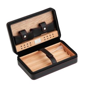 GALINER Cigar Humidor Case Charuto Cedar Wood Leather Travel Humidor Humidifier Set Gift Box (Without Lighter Cutter) (Color: C Logo BLACK)