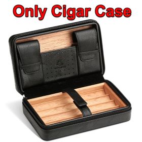 GALINER Cigar Humidor Box Travel Leather Cigar Case Cedar Wood Lined W/wo Lighter Cigar Cutter Humidity Control Pack For Humidor (Color: Only Black Case)