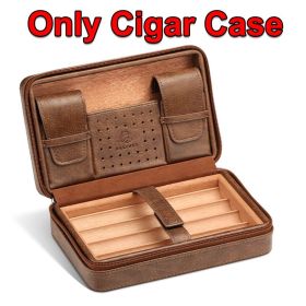 GALINER Cigar Humidor Box Travel Leather Cigar Case Cedar Wood Lined W/wo Lighter Cigar Cutter Humidity Control Pack For Humidor (Color: Only Brown Case)