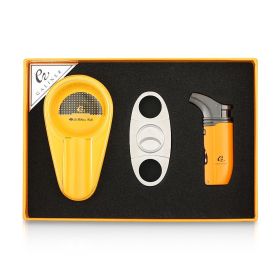 GALINER Luxury Cigar Set Ceramic Ashtray Metal Windproof 2 Torch Cigar Lighter With Cigar Drill Sharp Cutter Guillotine Gift Box (Color: TC-70A-Y)