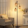 Boho Rattan Floor Lamp - Standing Lamps for Living Room  Dimmable Floor Lamp with Cage Shade